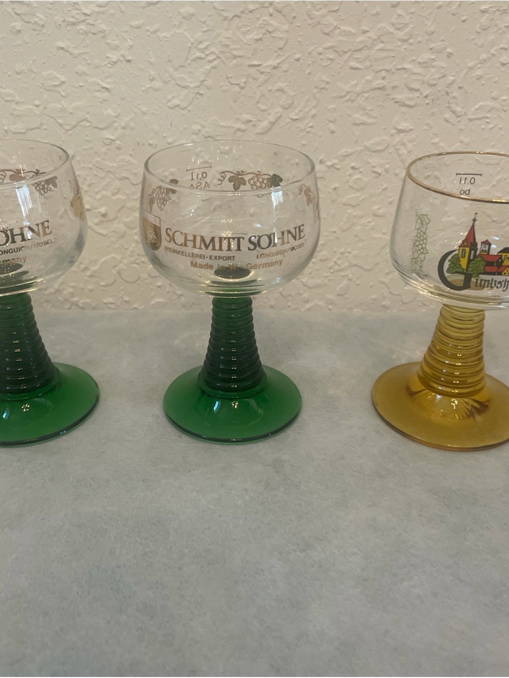 SCHMITT SOHNE GERMAN Green Stem 4.5"x2.5"  and Roemer Wine goblet lot of 3